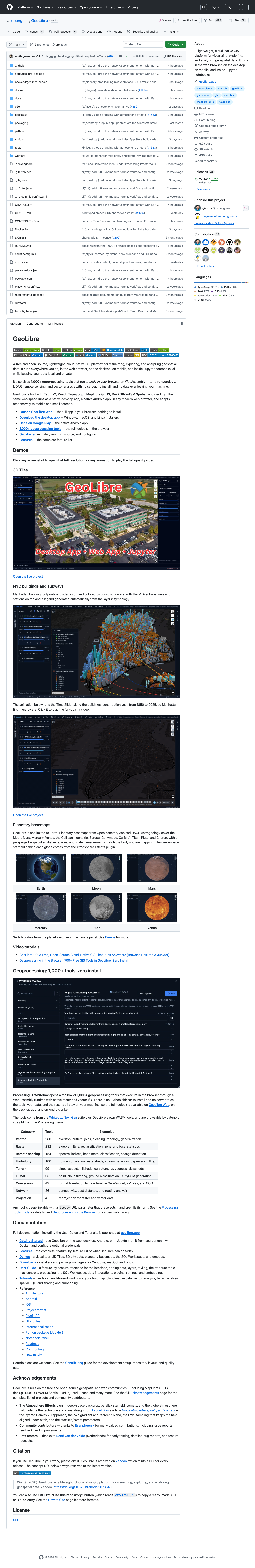 GeoLibre GitHub 仓库首页